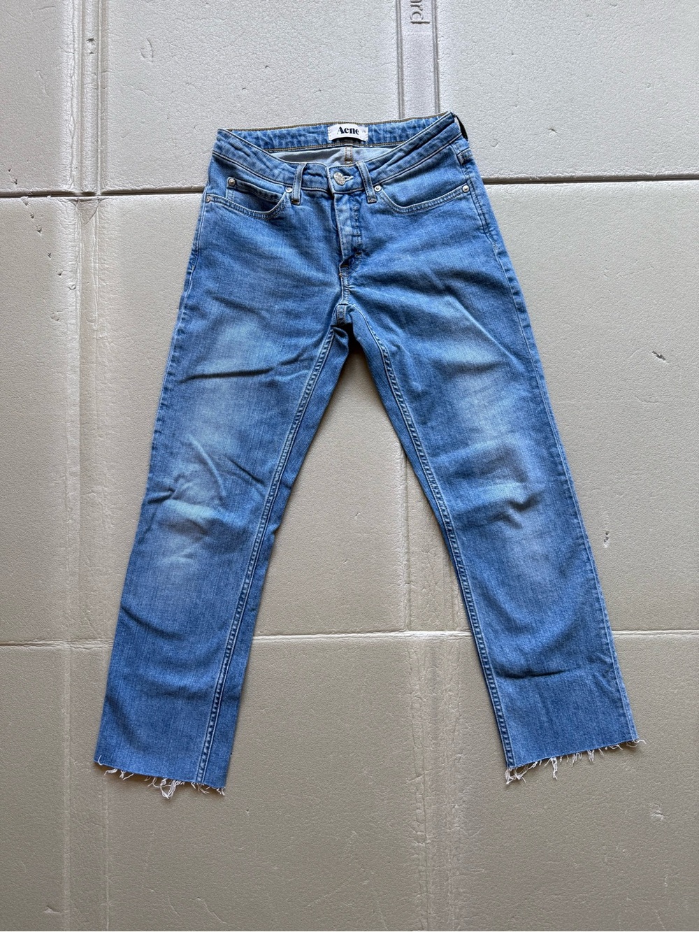 Acne Light Blue Cropped Straight Jeans with Frayed Hem